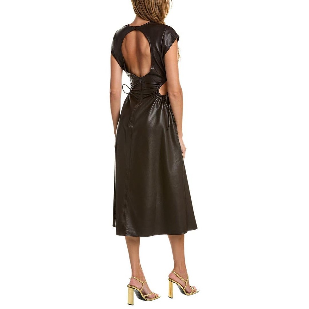 Astr Faux Leather Midi Dress in Dark Brown - Picture 3 of 12